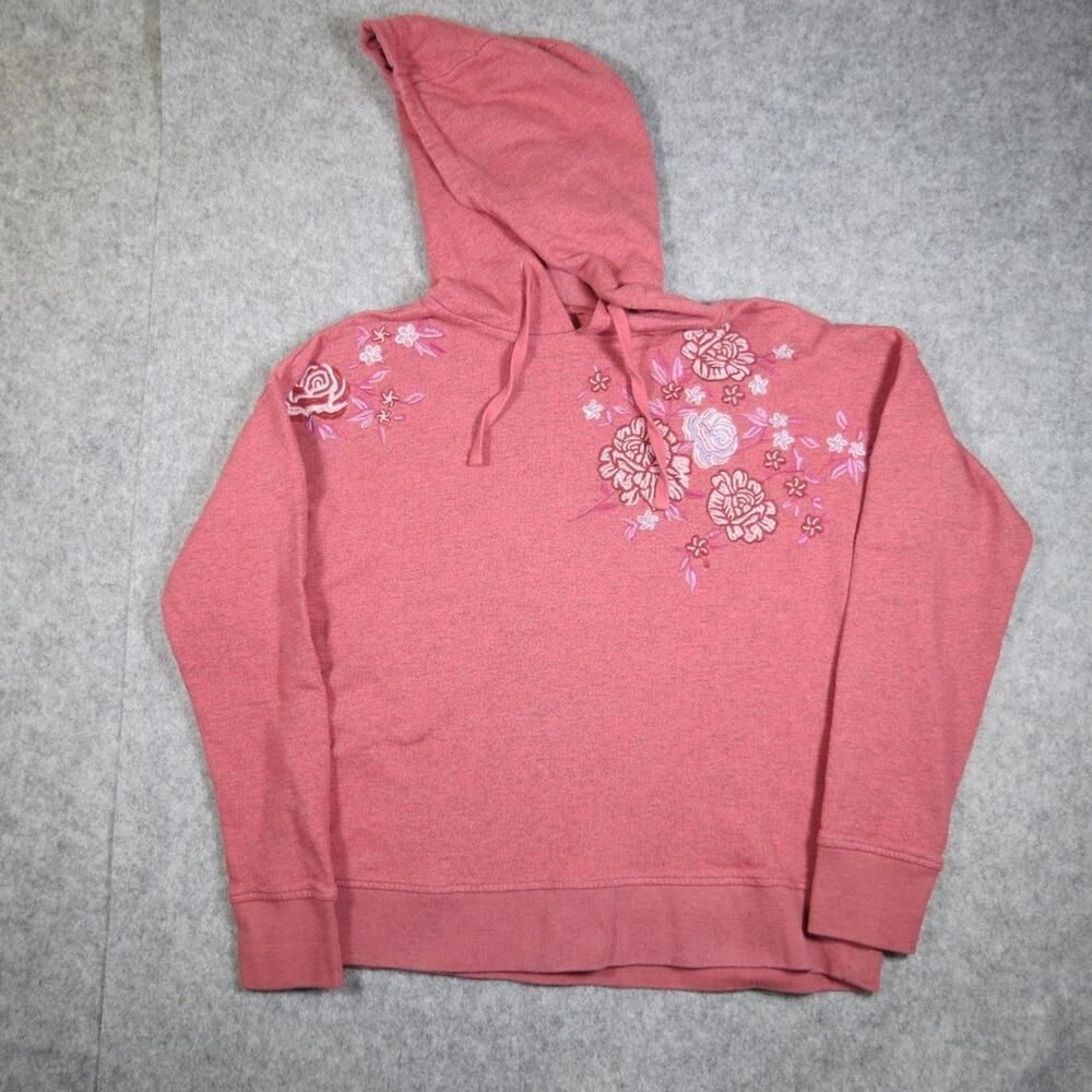 Aeropostale Womens Floral Embroidered Pullover Hoodie Pink Size Large READ